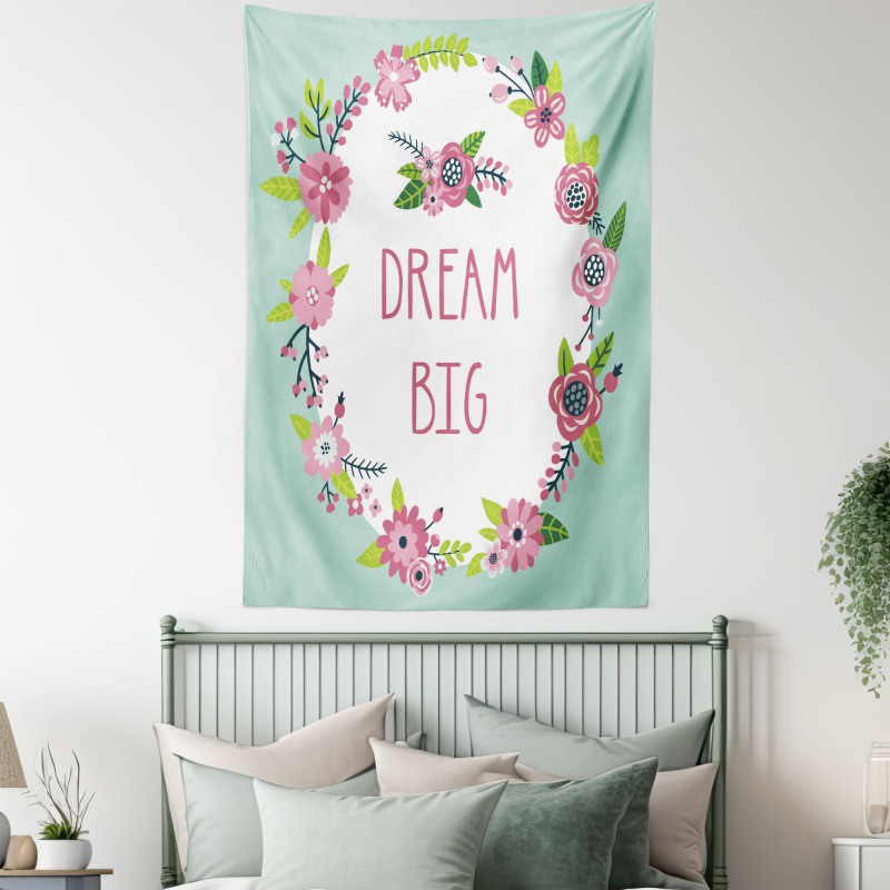 Dream Big in Floral Wreath Tapestry