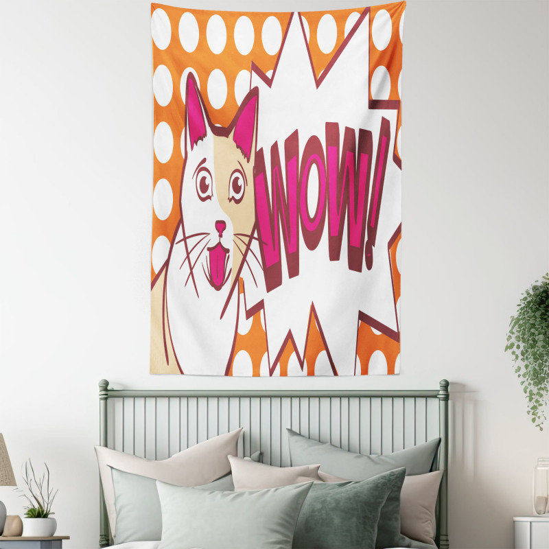 Comic Cat with Wow Lettering Tapestry