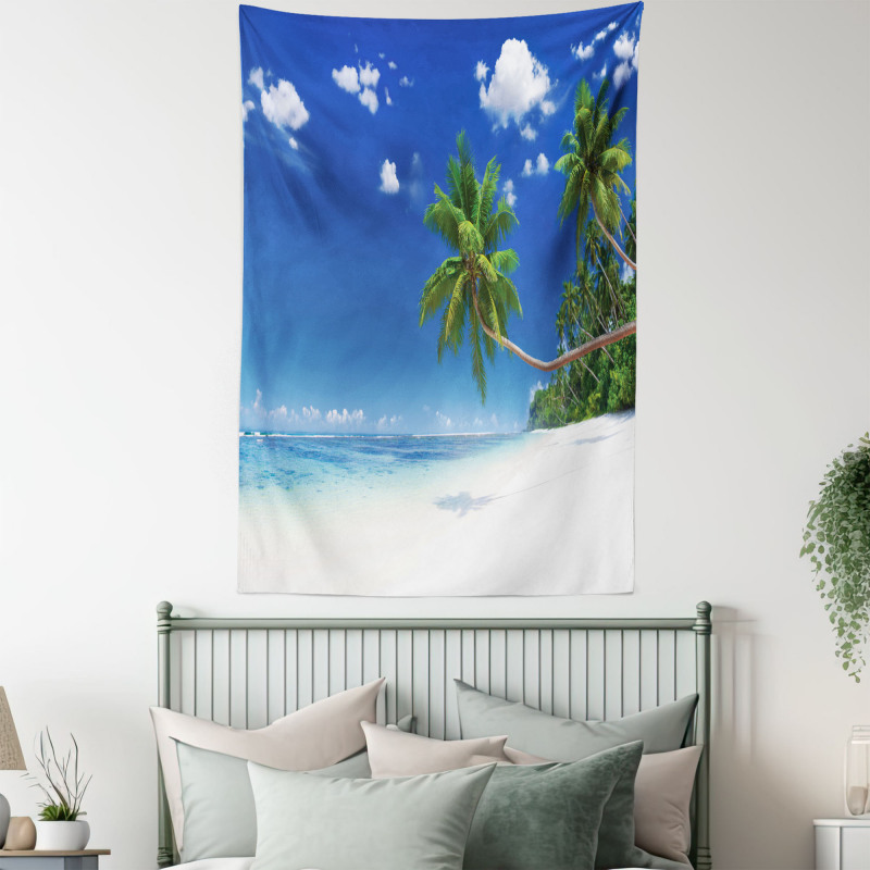 Lagoon Palm Leaf Clouds Tapestry