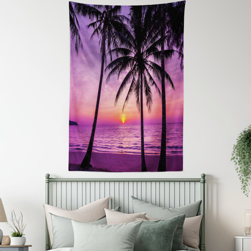 Palms Silhouette Purple Tapestry