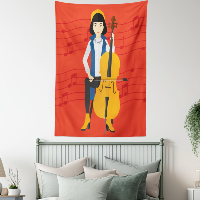 Cartoon Woman Playing Music Tapestry