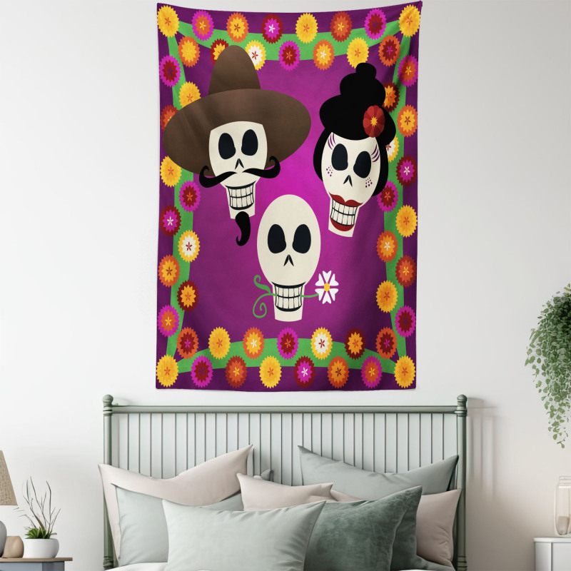 Folk Sugar Skulls Tapestry