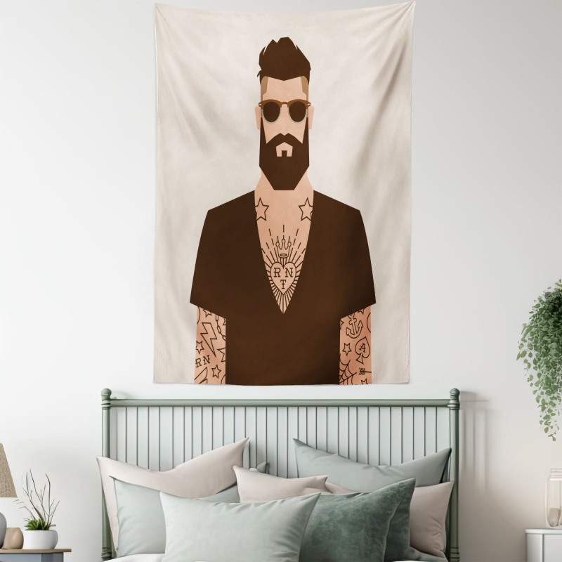 Tattooed Hipster Cartoon Tapestry