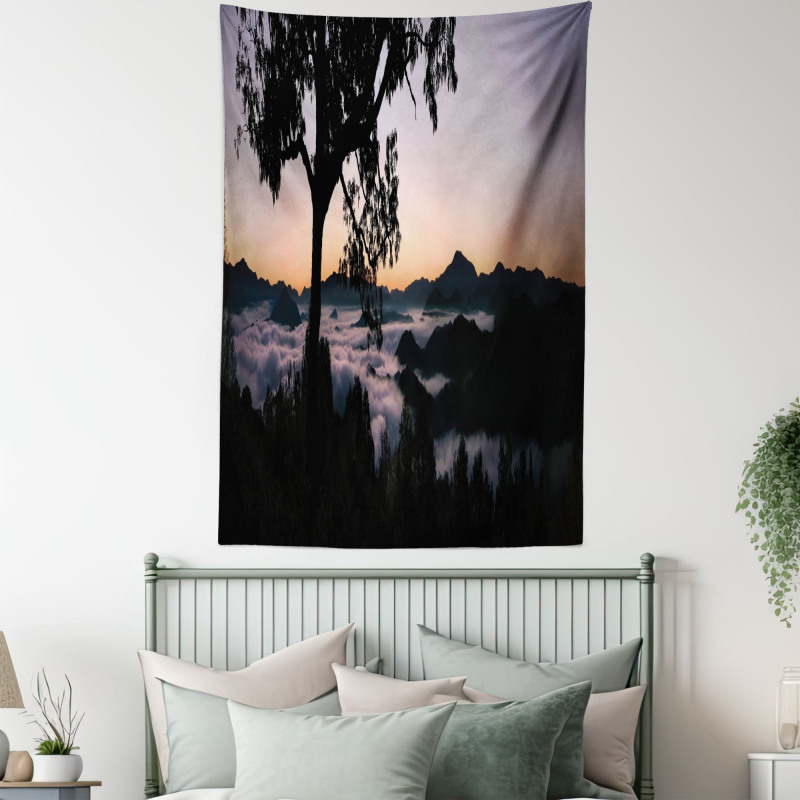 Fog Fill Valley Sunset Tapestry