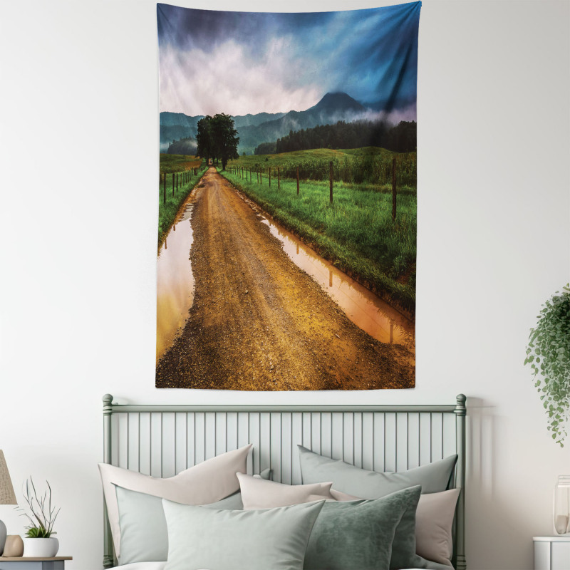 Puddles on Dirt Road Tapestry