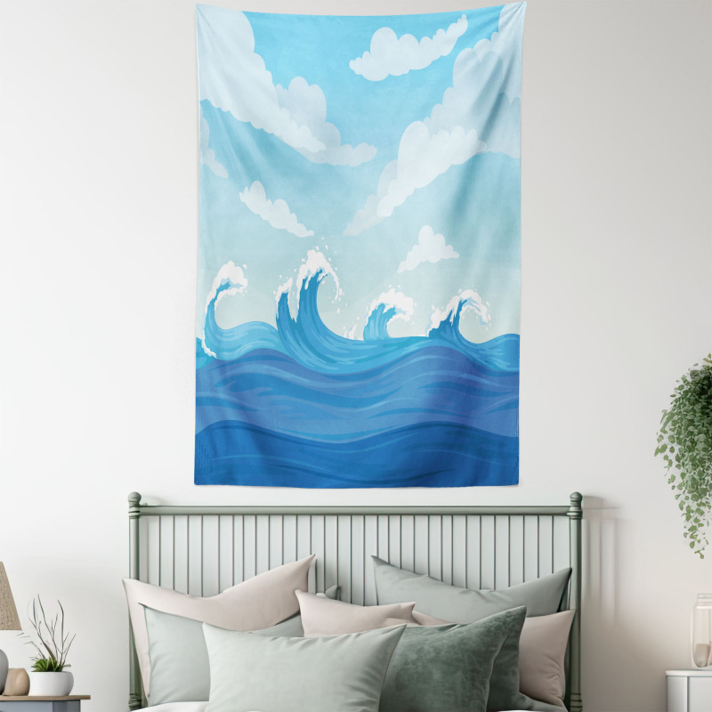 Blue Tones Ocean Illustration Tapestry