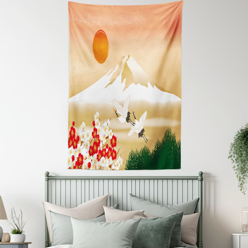 Japanese Landscape and Birds Tapestry