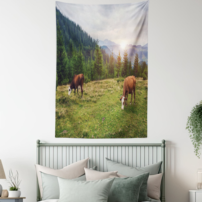 Cows Grazing in Meadow Tapestry