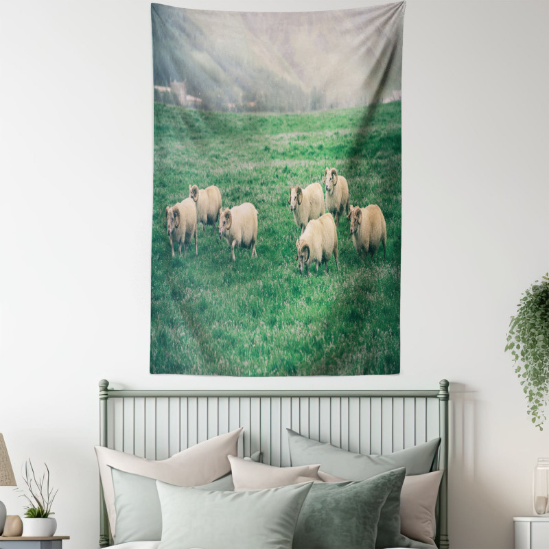 Sheep Grazing on Grass Tapestry