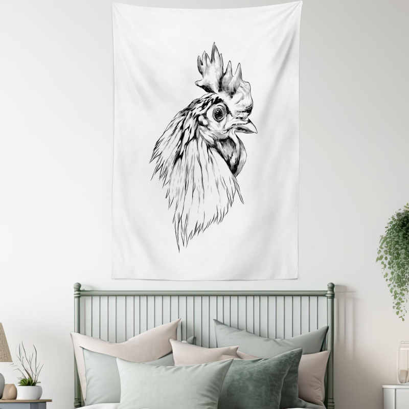 Rooster Head Portrait Tapestry