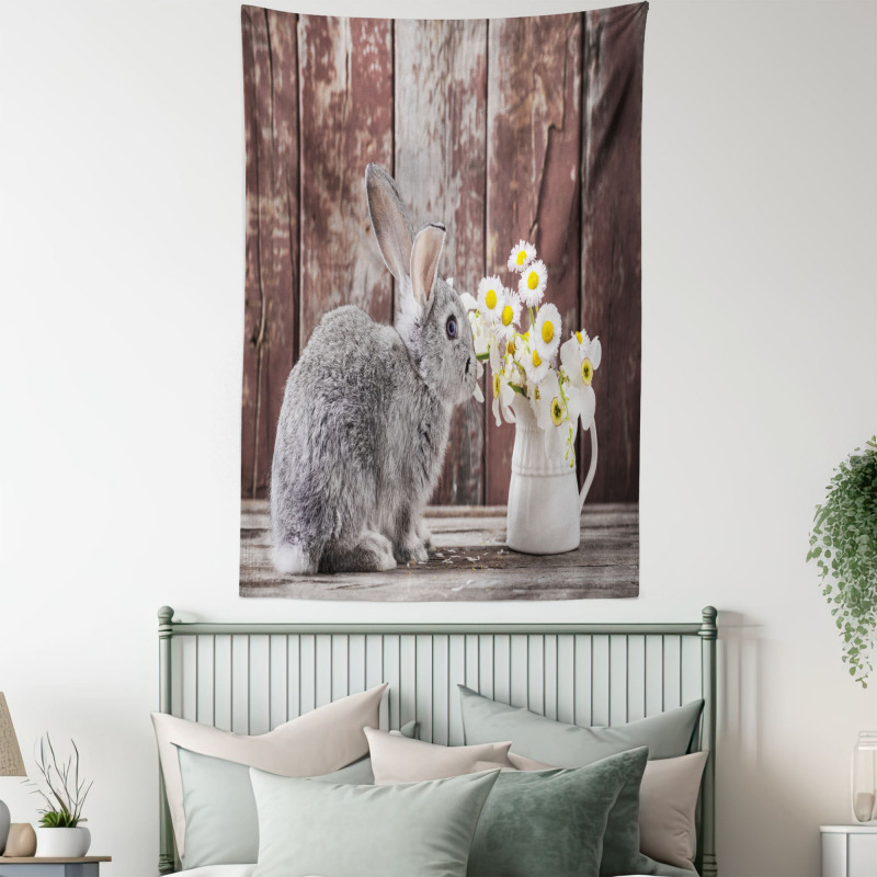 Rabbit Daisy Wooden Tapestry