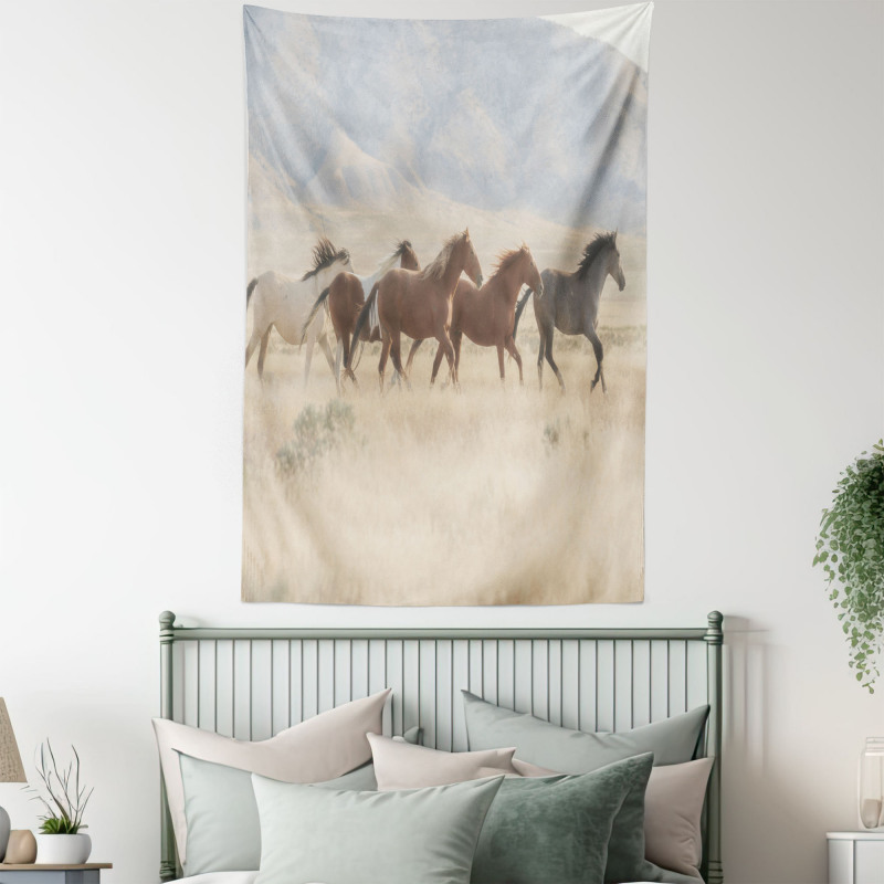 Wild Mustang Horses Art Tapestry