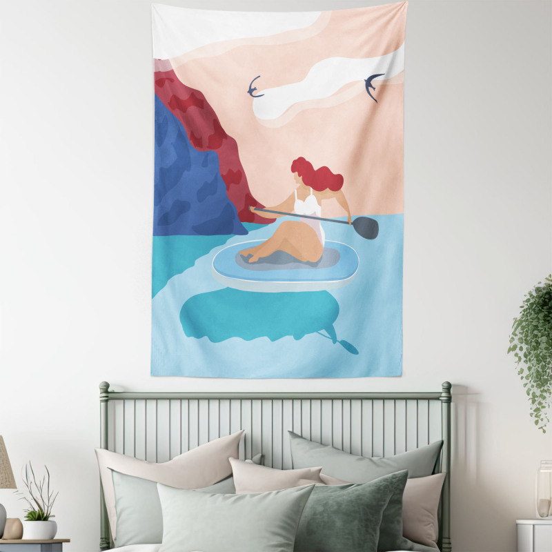 Girl on Surfboard Seascape Tapestry