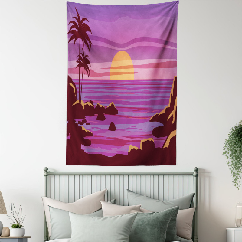 Retro Style Cartoon Beach Tapestry