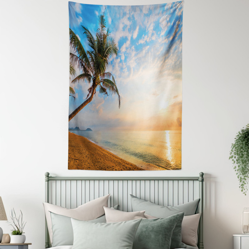 Exotic Sandy Beach Palm Tree Tapestry