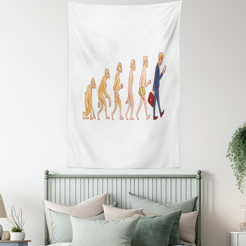 Ape to Man Cartoon Design Tapestry