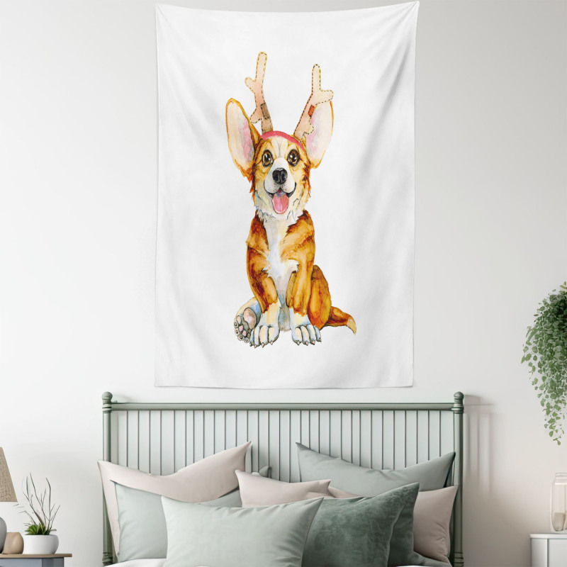 Corgi Dog with Deer Antlers Tapestry