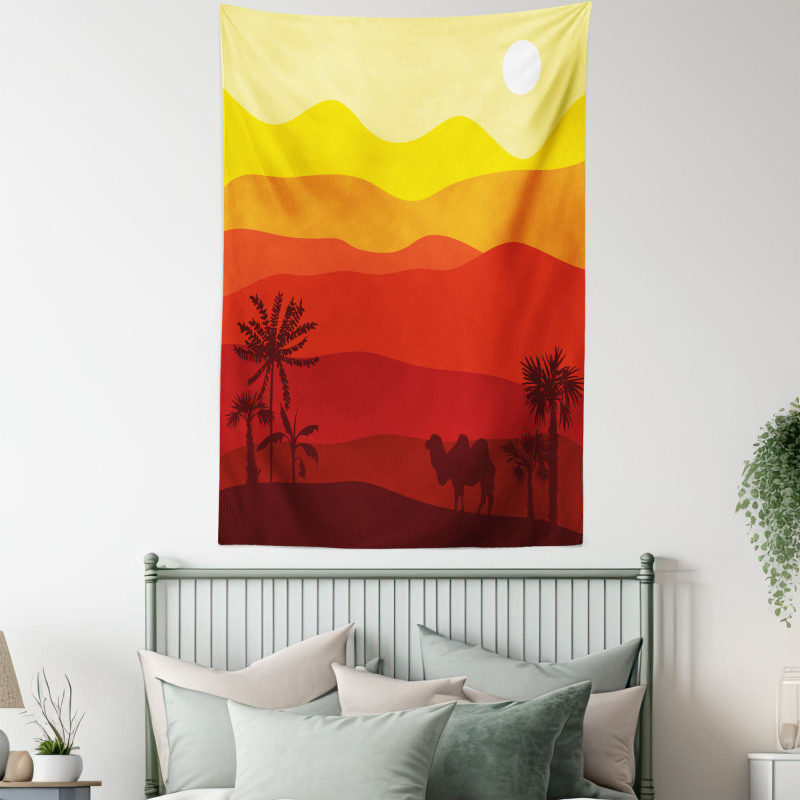 Dessert Scene Camel Trees Tapestry