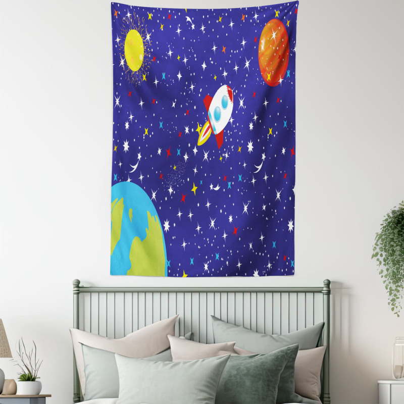 Starry Rocket Planets Tapestry