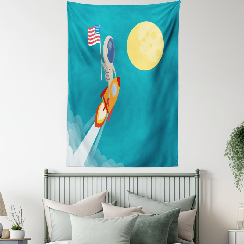 Astronaut Flying to the Moon Tapestry