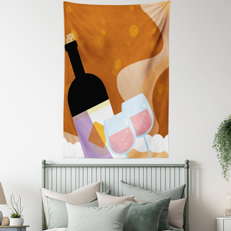 Rose Wine Bottle Cartoon Tapestry