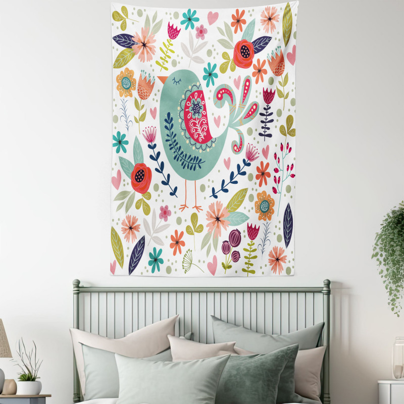 Ornate Bird and Flowers Tapestry