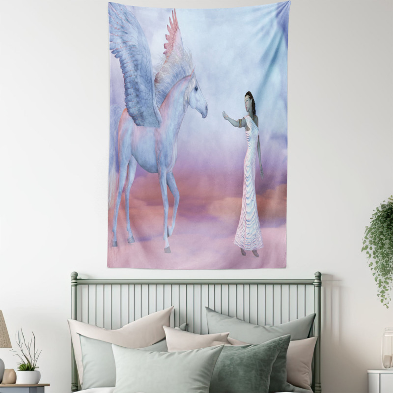 Dreamy Lady and Angel Horse Tapestry