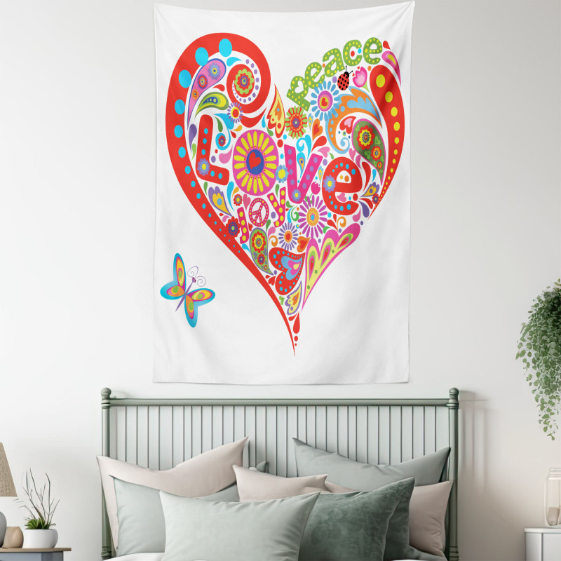 Colorful Peace Heart Tapestry