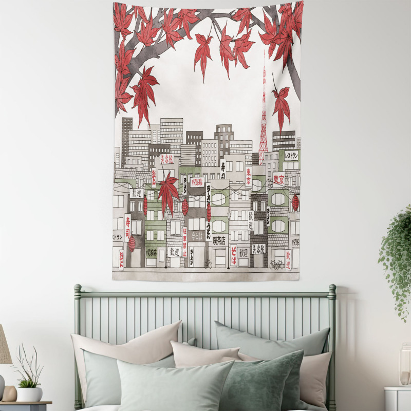 Japanese City Art Panorama Tapestry