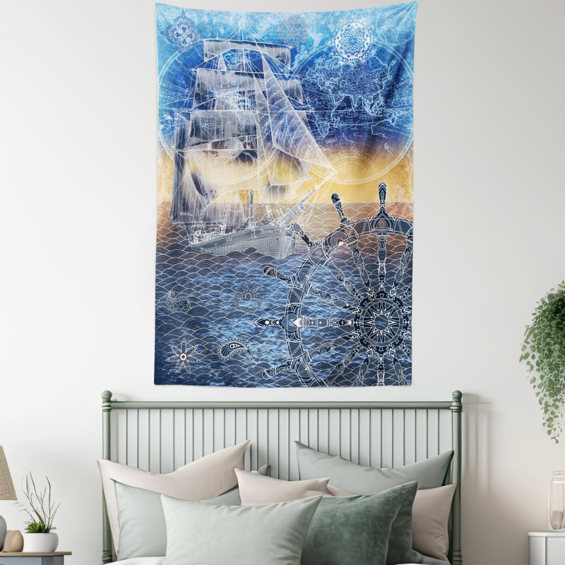 Nautical Ship on the Ocean Tapestry