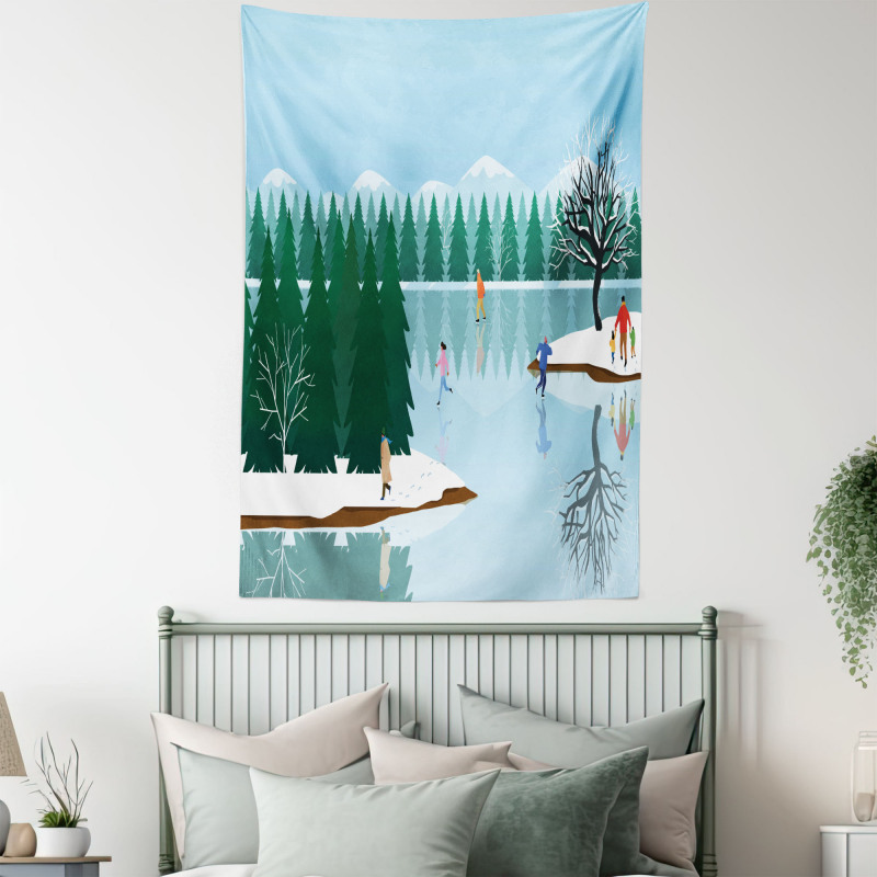 Ice Skating Frozen Lake Art Tapestry