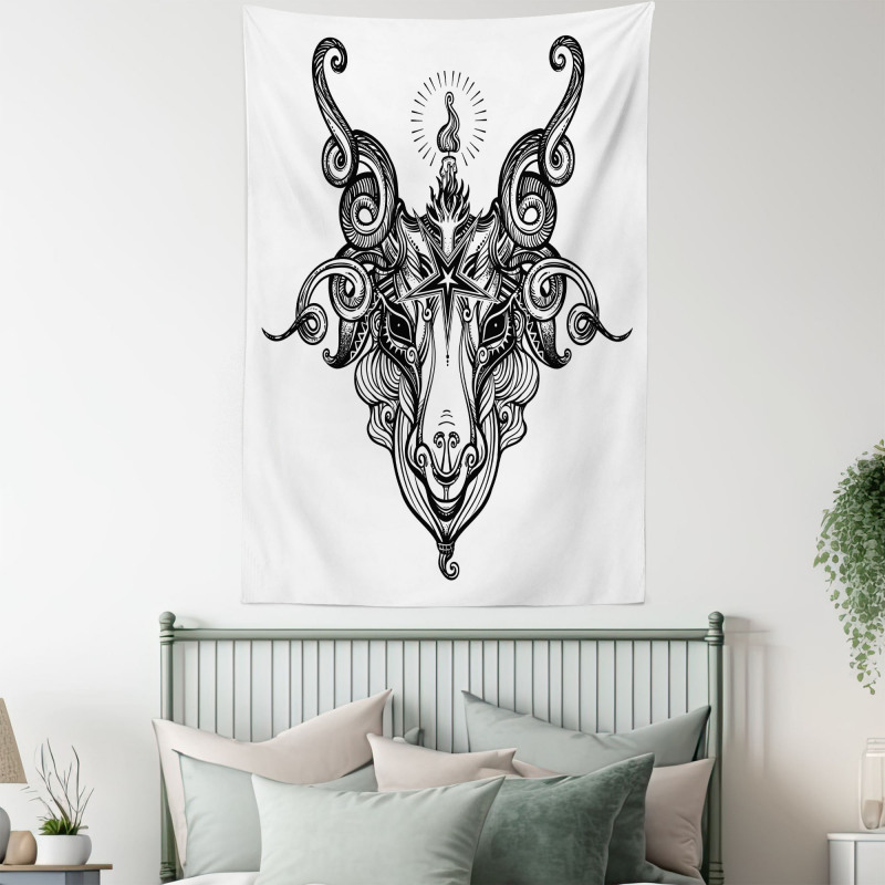 Satanic Goat Head Sketch Tapestry