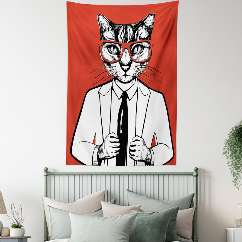 Funny Businessman Cat Suit Tapestry