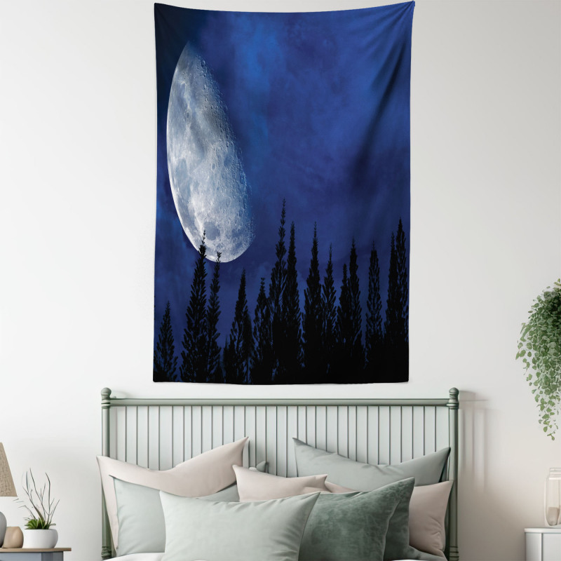 Forest Night Silhouette Tapestry