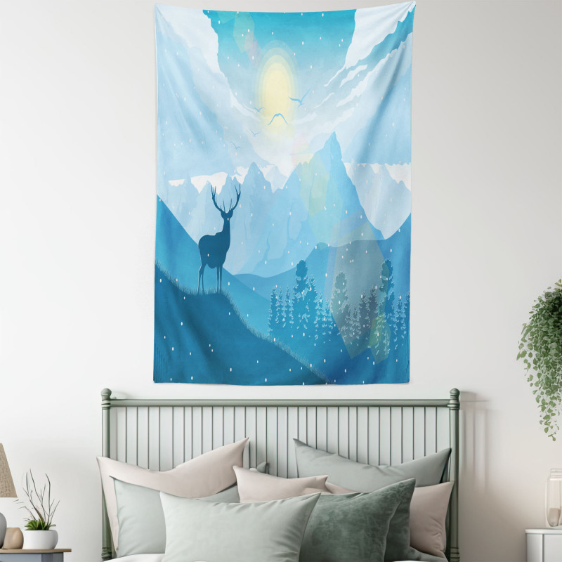 Mountain Fauna Sunrise Tapestry