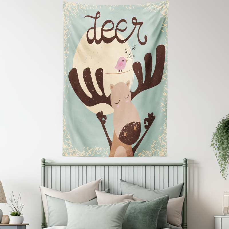 Reindeer Bird Cartoon Tapestry