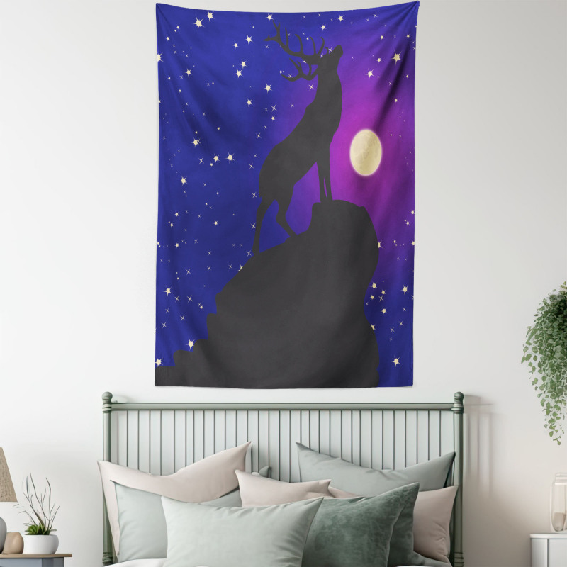 Elk Silhouette Night Tapestry