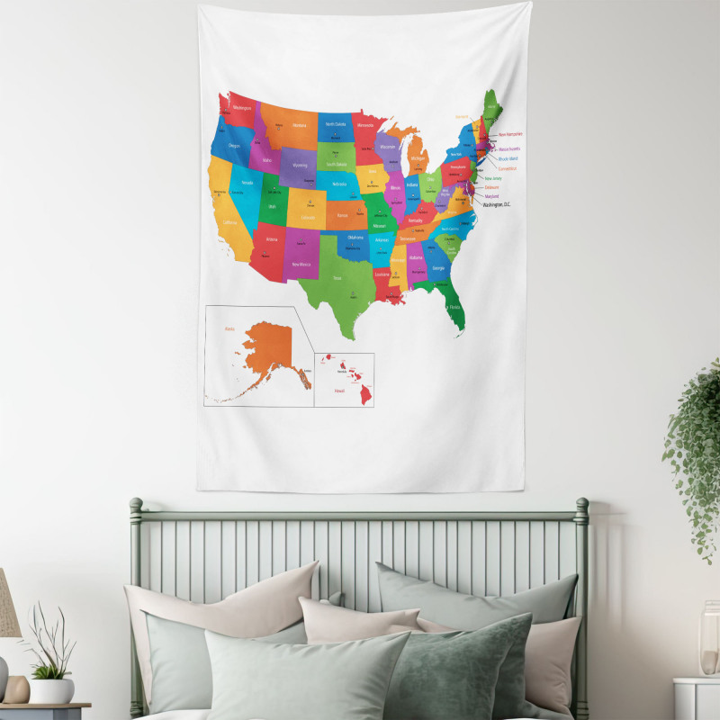 USA Map with States Tapestry