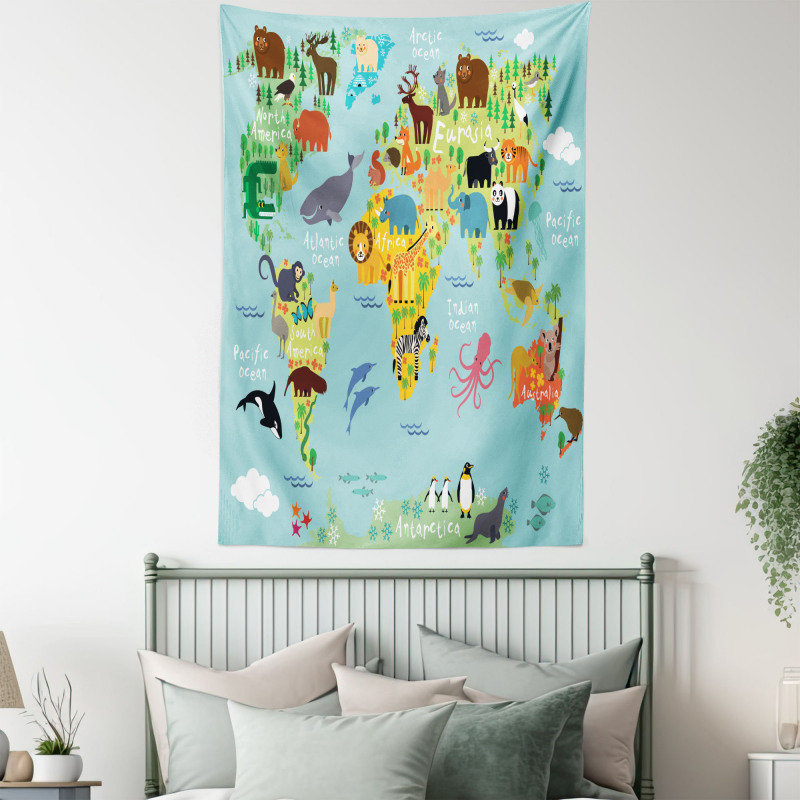 Animal Map of the World Tapestry