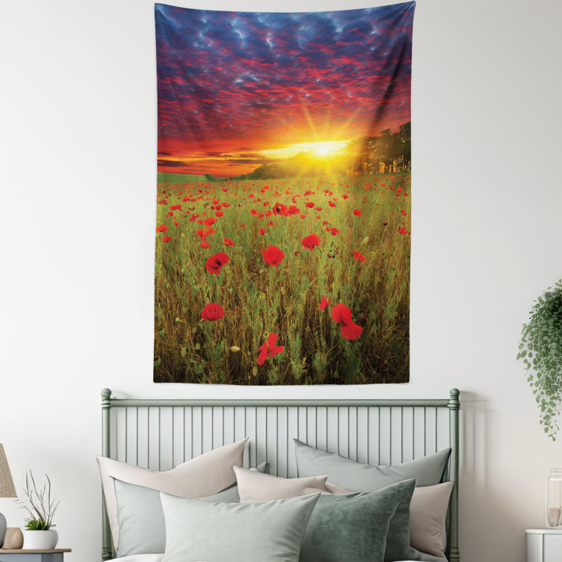 Meadow Poppies Sky Tapestry