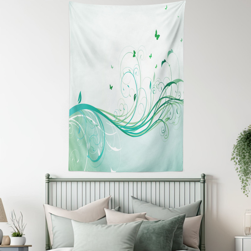 Curvy Lines Wave Flowers Tapestry