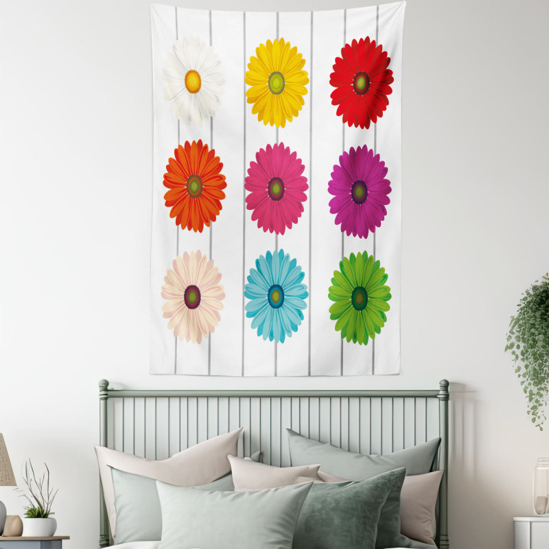 Vivid Petals on Stripe Tapestry