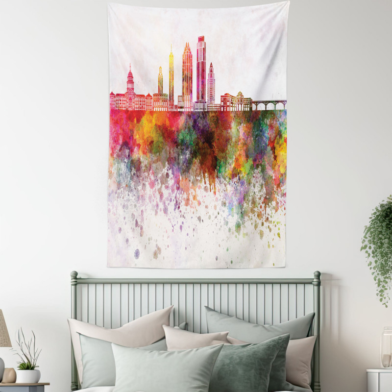 Watercolor Buildings Blots Tapestry