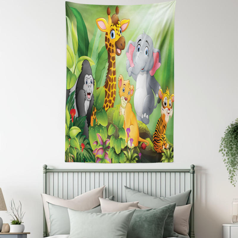 Cartoon Style Wild Animals Tapestry