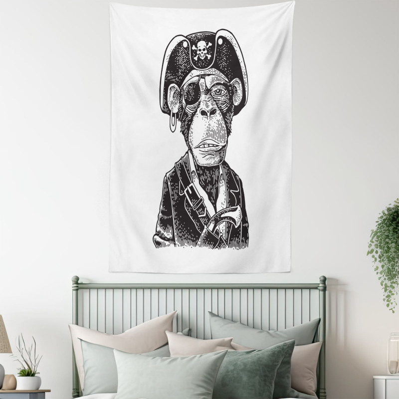 Pirate Monkey Portrait Art Tapestry