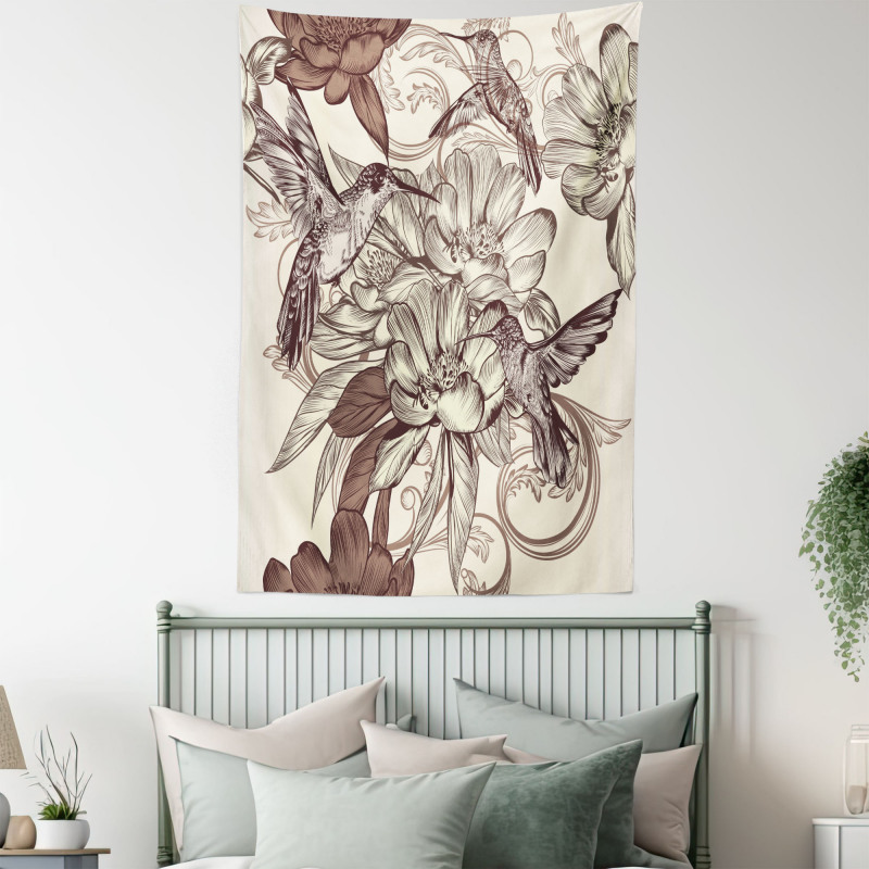 Bird Flowers Pattern Tapestry