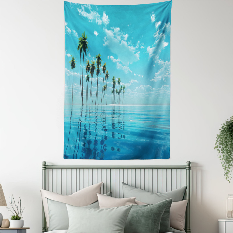 Long Coconut Trees Still Water Tapestry