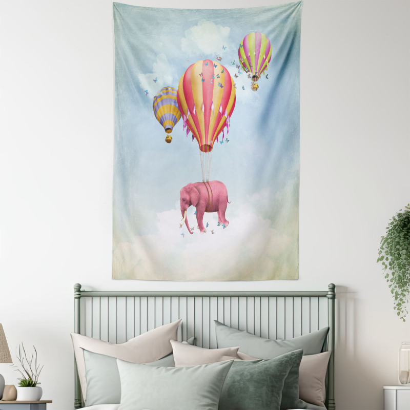 Pink Elephant in Sky Tapestry