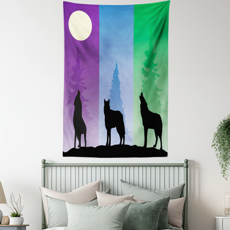 Wolf at Night Howling Tapestry