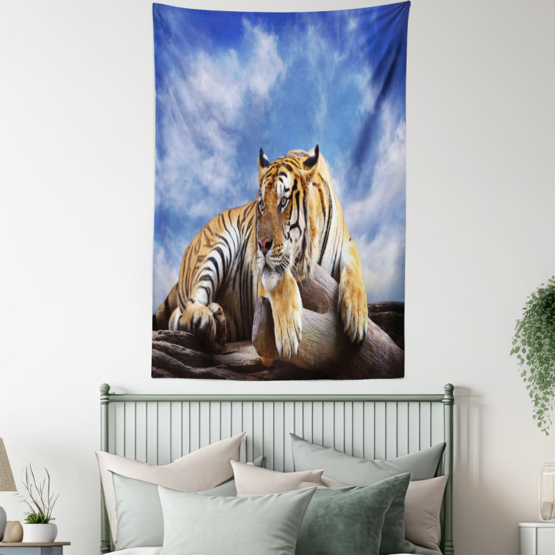 Tiger on Wood Wildlife Tapestry